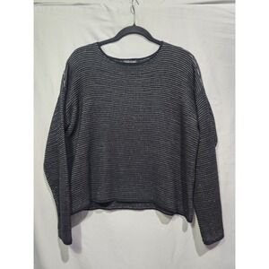 Eileen Fisher Black White Waffle Weave Knit Sweater Organic Linen Cotton Silk SM